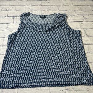 Chaps Blue and Ivory Patterned Blouse. Size 1X